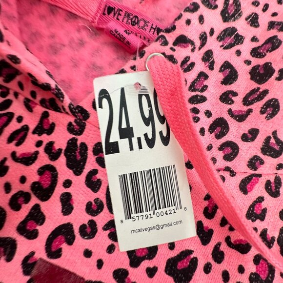 NEW! Love Peace Hope By Zenana Colorado Hooded Sweater Leopard Pink Medium - Picture 4 of 11